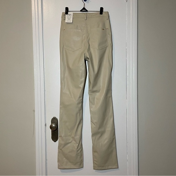 Nwt ZARA FAUX LEATHER SLIM FLARE TROUSERS WITH SLITS SIZE US 4 - Picture 12 of 13